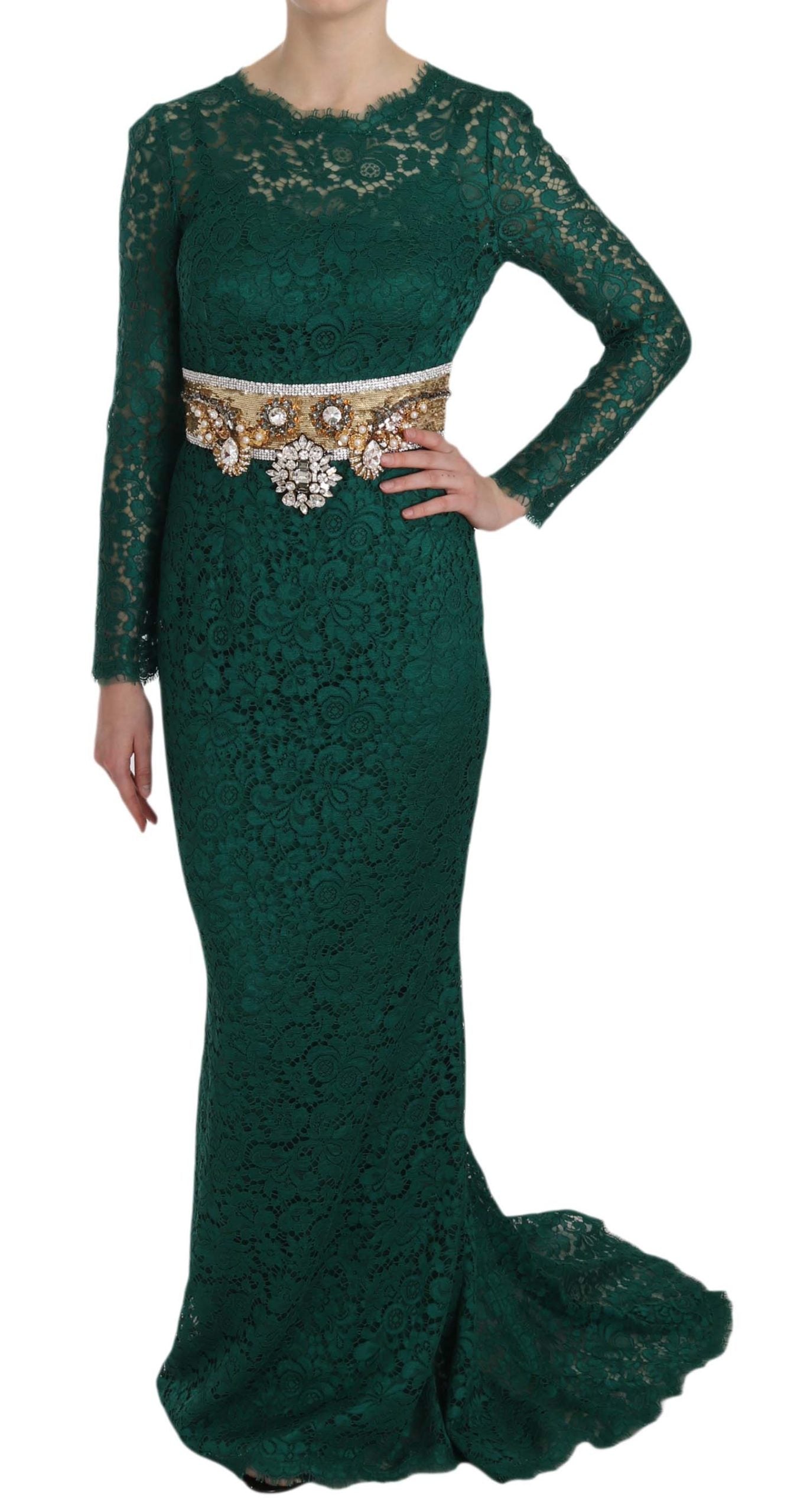 Dolce &amp; Gabbana Emerald Elegance Langärmliges bodenlanges Kleid