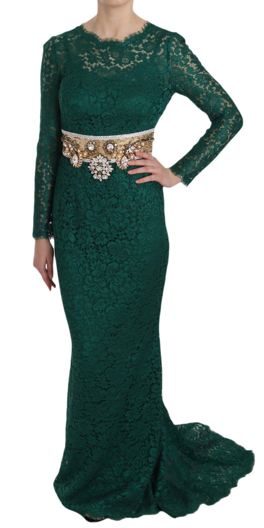 Dolce &amp; Gabbana Emerald Elegance Langärmliges bodenlanges Kleid