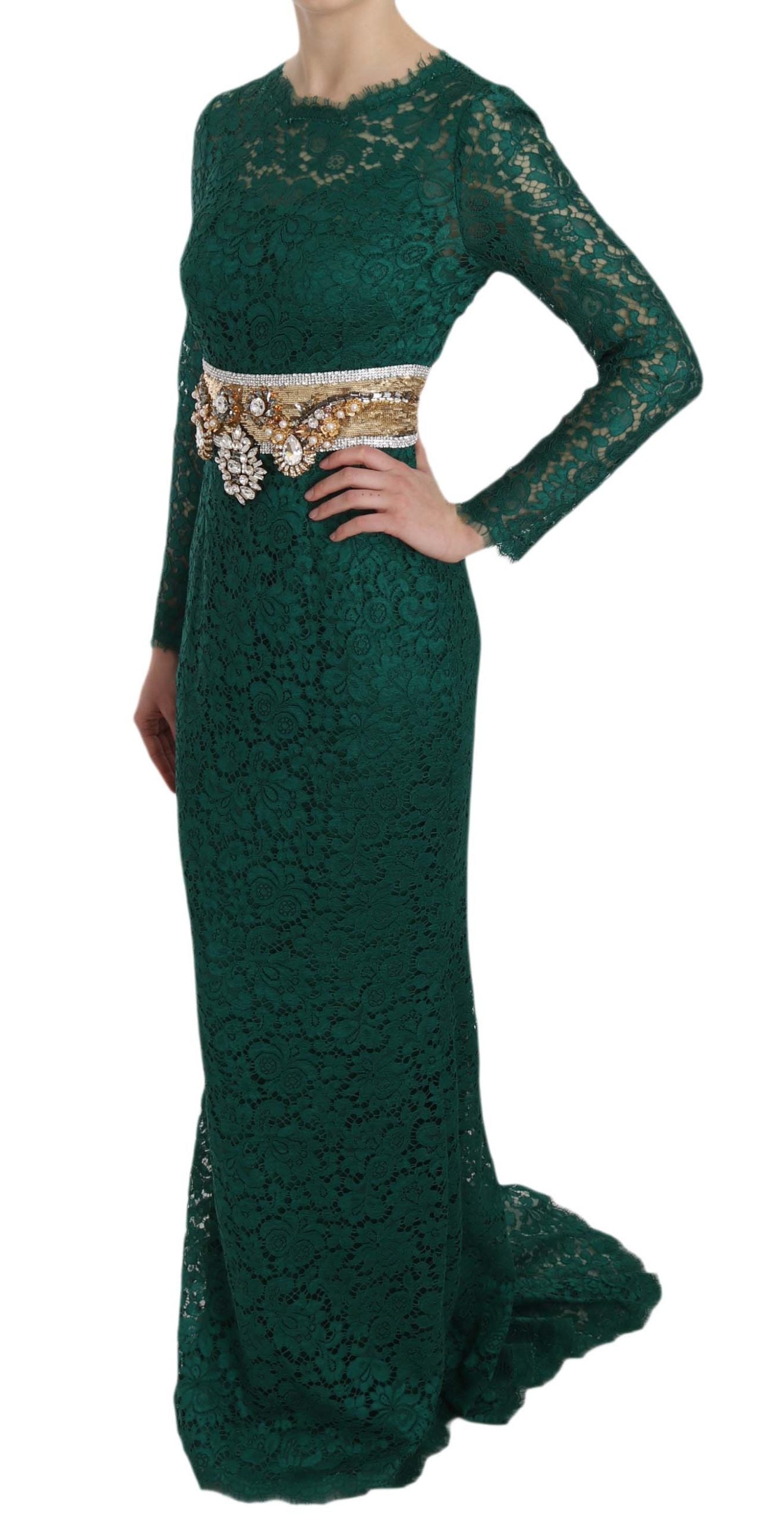 Dolce &amp; Gabbana Emerald Elegance Langärmliges bodenlanges Kleid