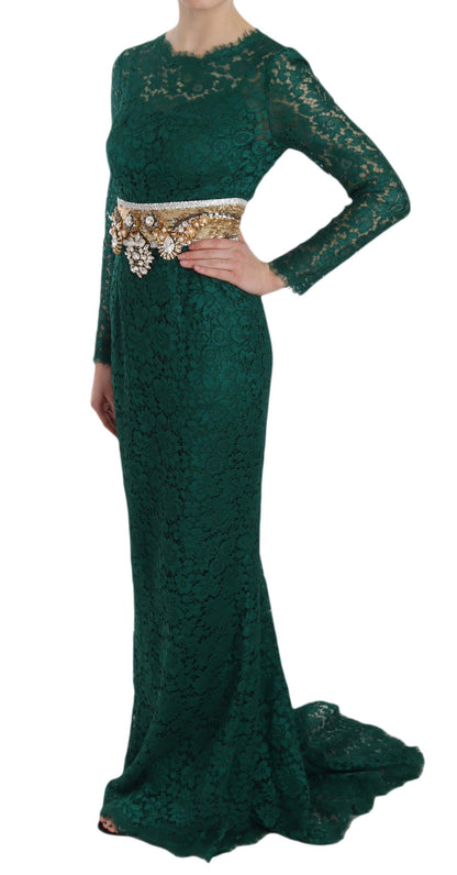 Dolce &amp; Gabbana Emerald Elegance Langärmliges bodenlanges Kleid