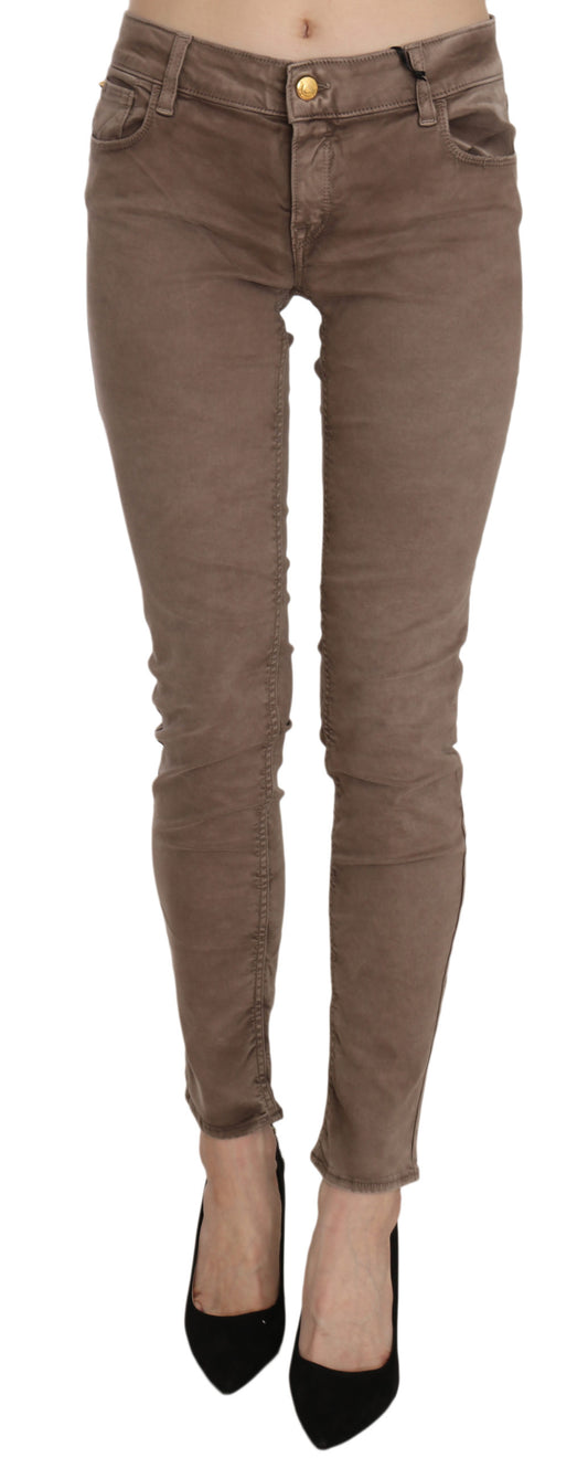 Pantalon skinny marron taille basse coupe slim