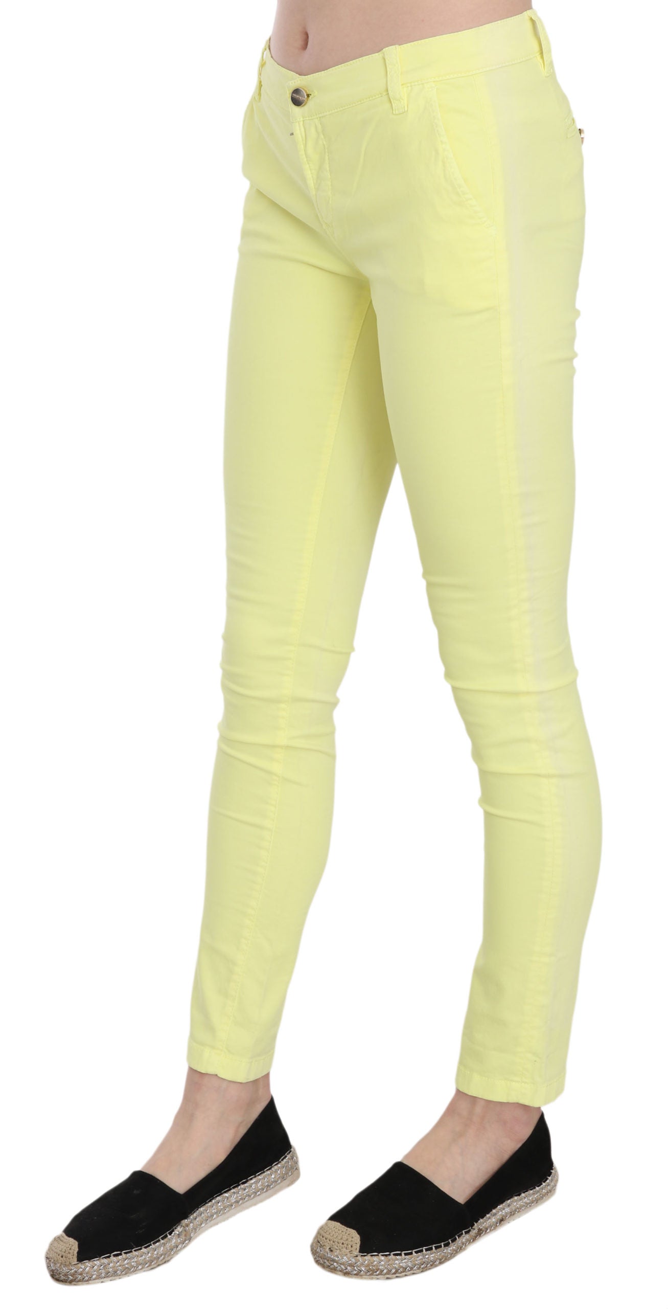 Pantaloni pantaloni casual skinny a vita bassa elasticizzati in cotone giallo