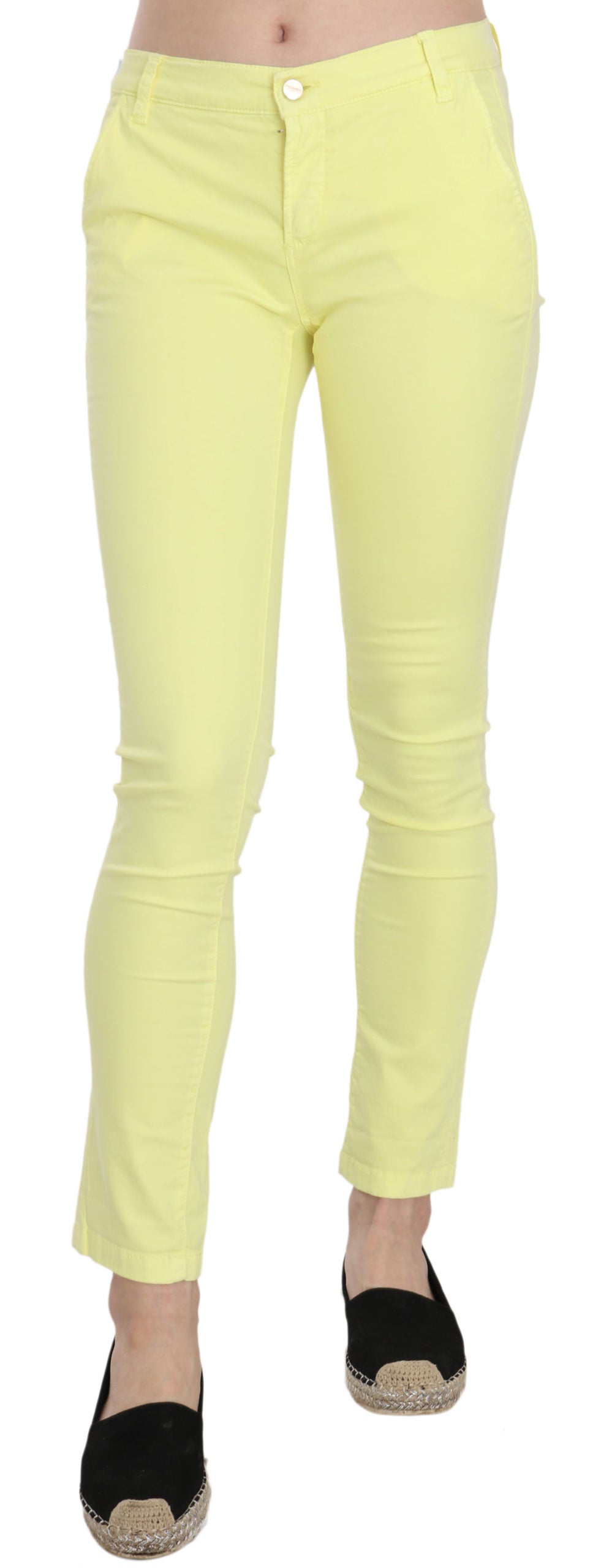 Pantalon décontracté skinny taille basse en coton stretch jaune