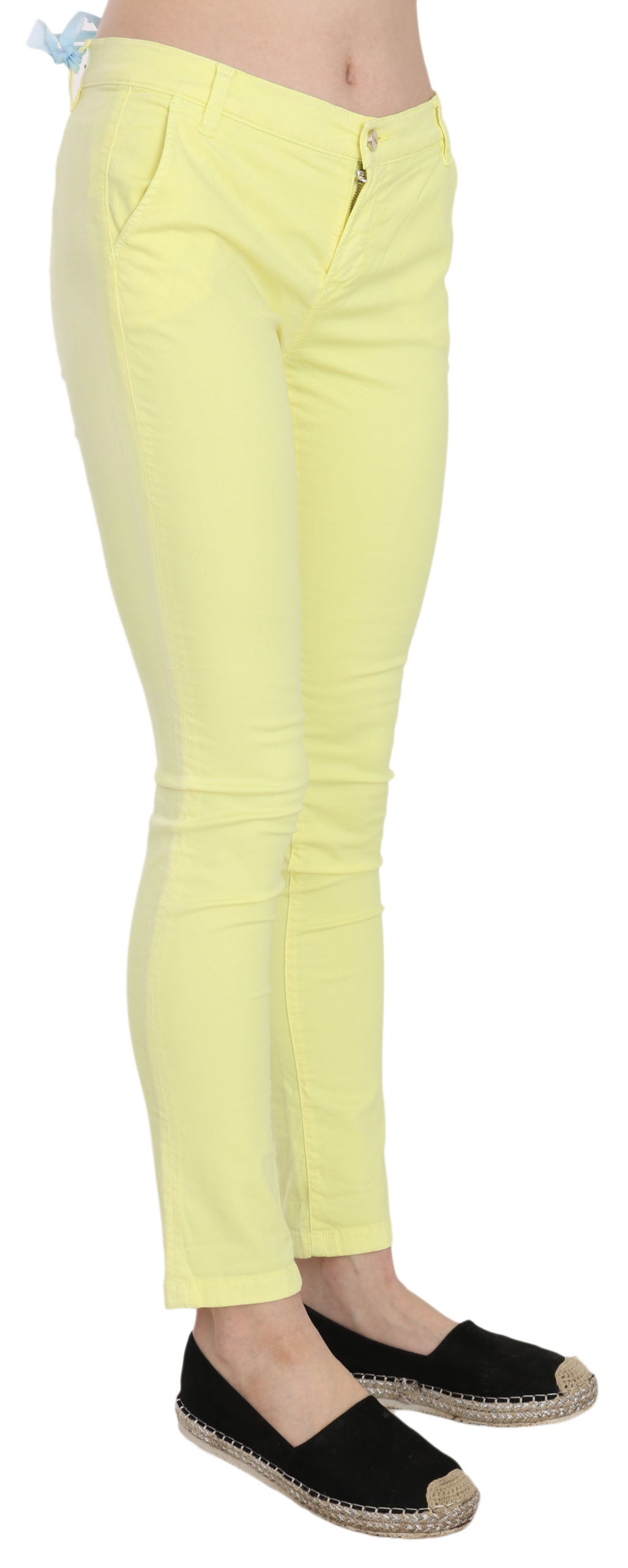 Pantaloni pantaloni casual skinny a vita bassa elasticizzati in cotone giallo