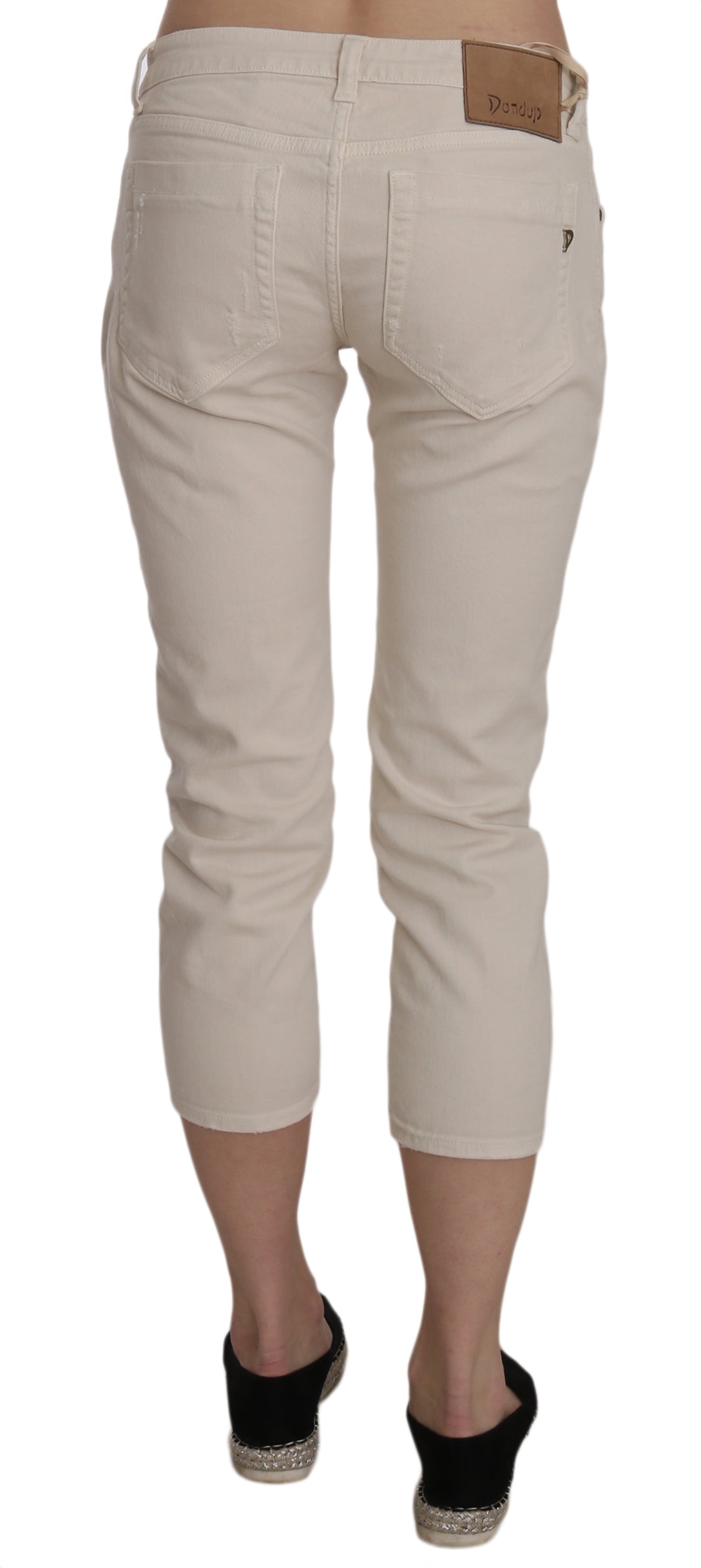 Jeans capri skinny cropped a vita bassa in cotone beige elasticizzato