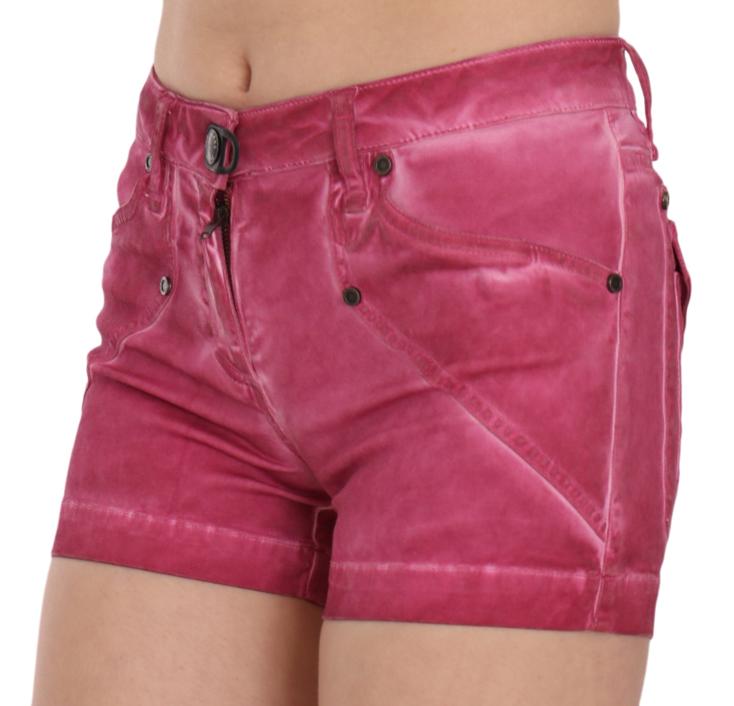 Mini shorts in denim di cotone rosa a vita media