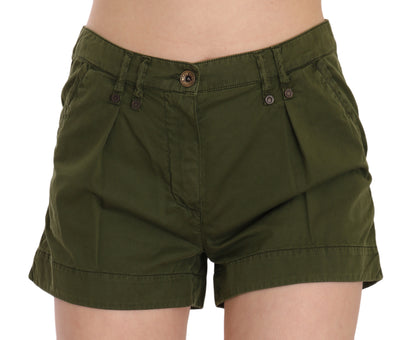 Mini shorts verdi a vita media in cotone 100%.