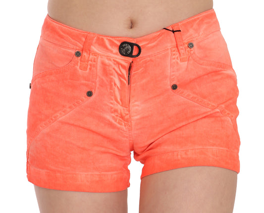 Mini shorts in denim di cotone arancione a vita media