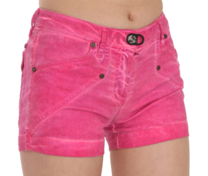 Mini shorts in denim di cotone rosa a vita media