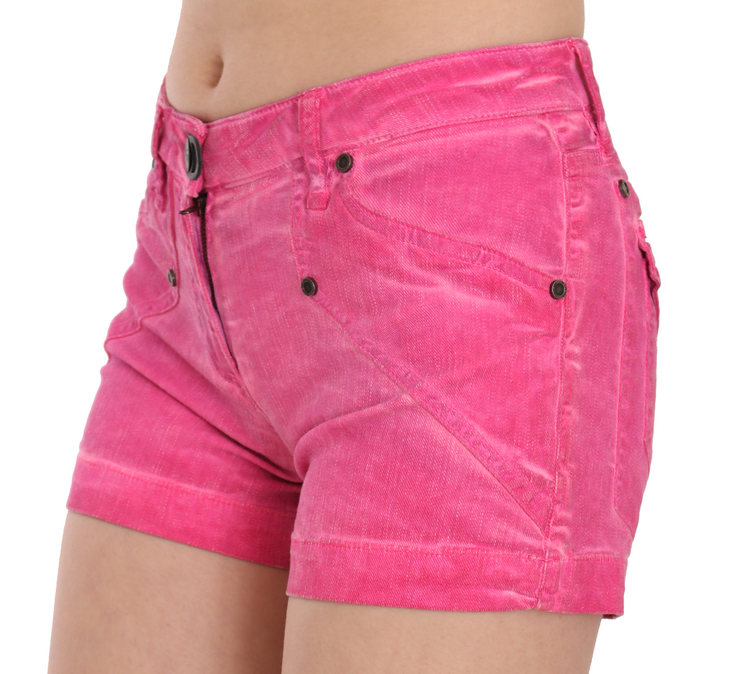 Mini short en denim de coton taille moyenne rose