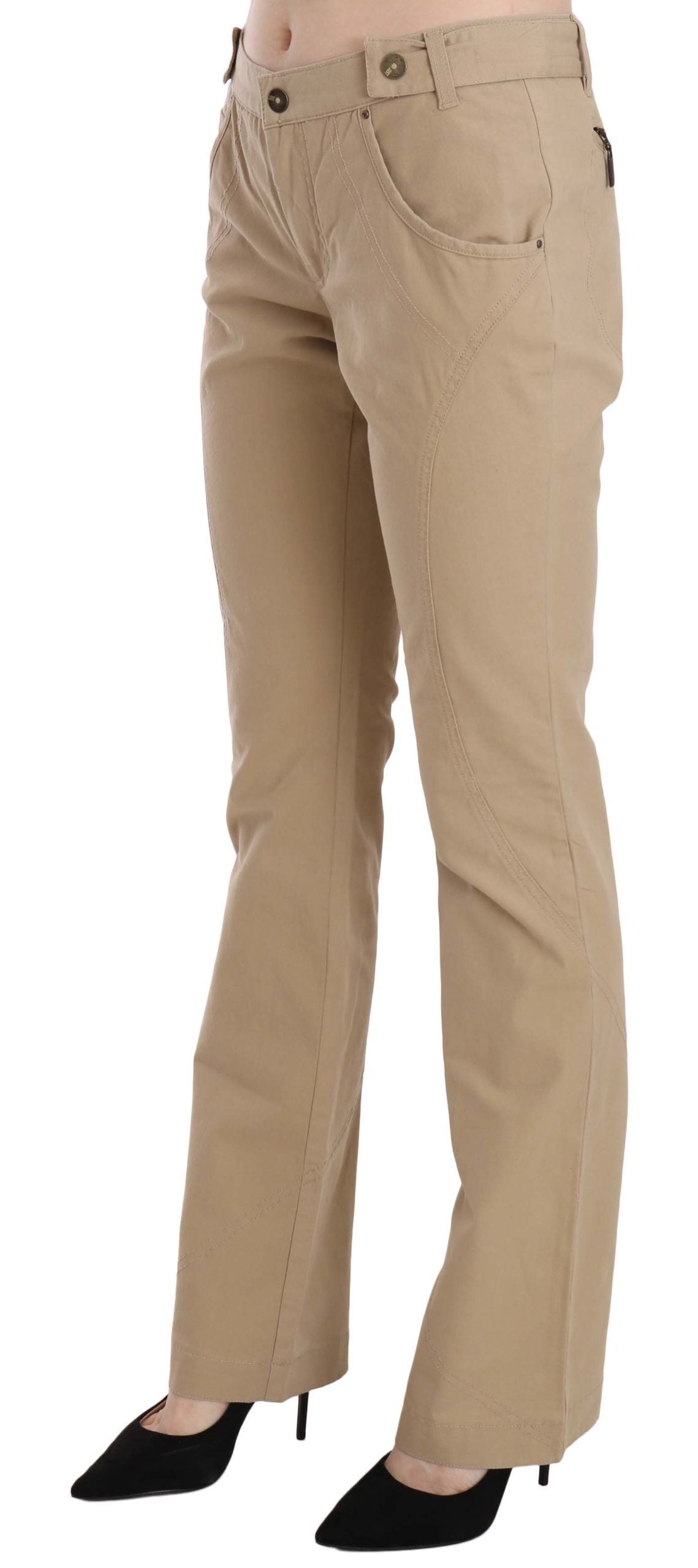 Pantalon droit taille moyenne en coton beige