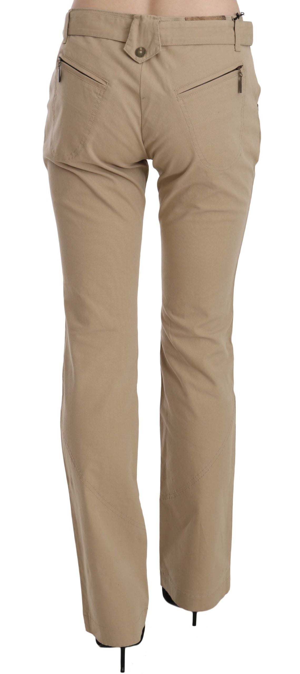 Pantalon droit taille moyenne en coton beige