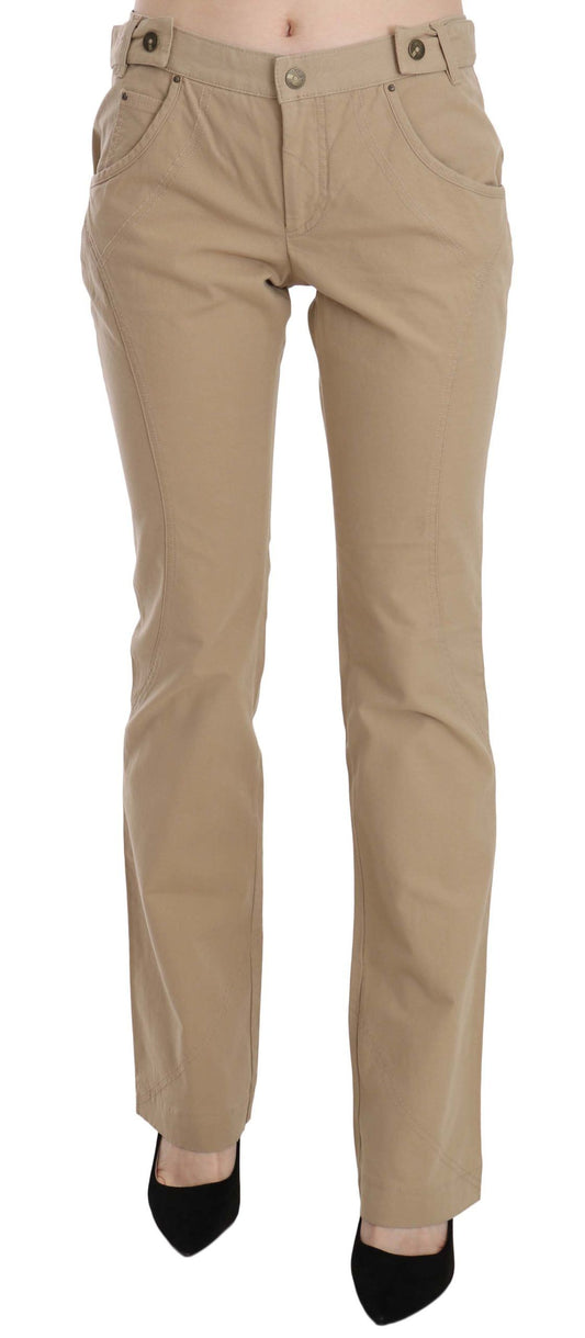 Pantalon droit taille moyenne en coton beige