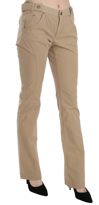 Pantalon droit taille moyenne en coton beige