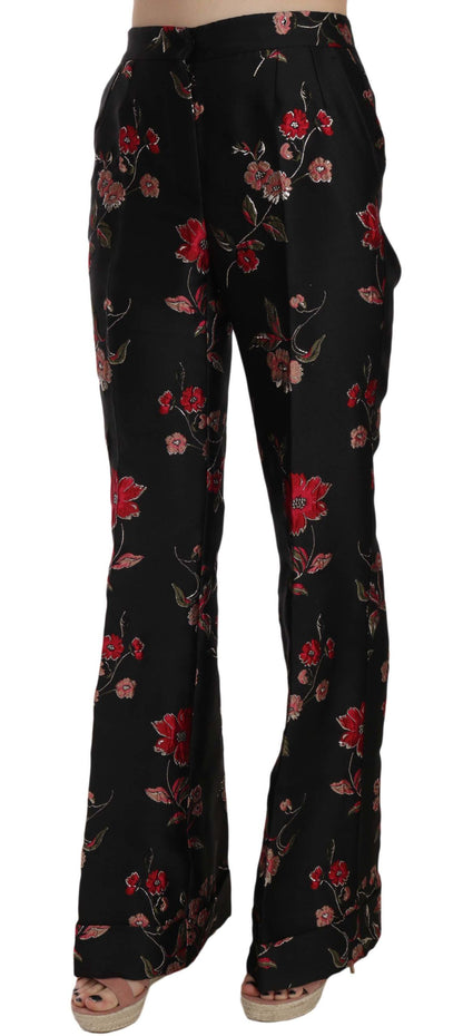 Pantalon coupe bootcut noir à imprimé floral