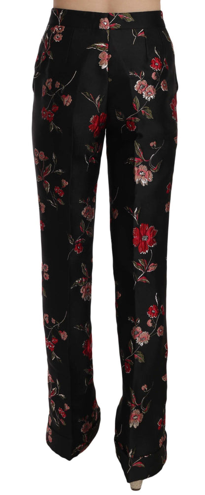 Pantalon coupe bootcut noir à imprimé floral