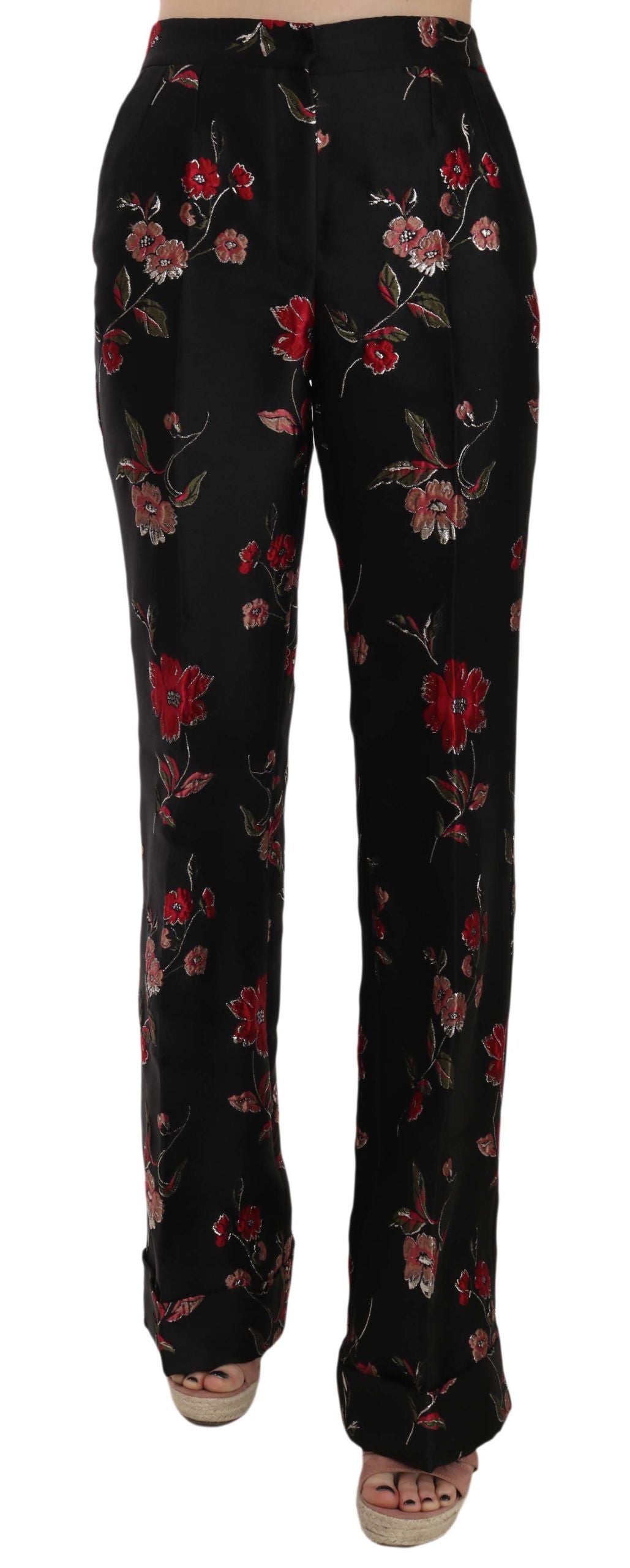 Pantalon coupe bootcut noir à imprimé floral