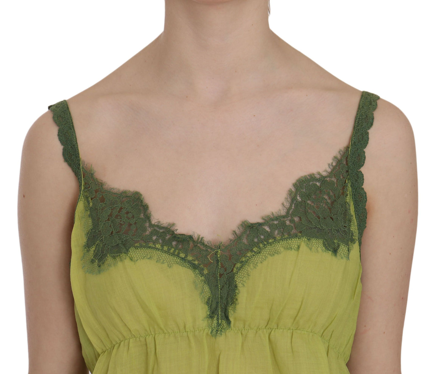 Grüne Spitzen-Tanktop-Bluse mit Spaghettiträgern