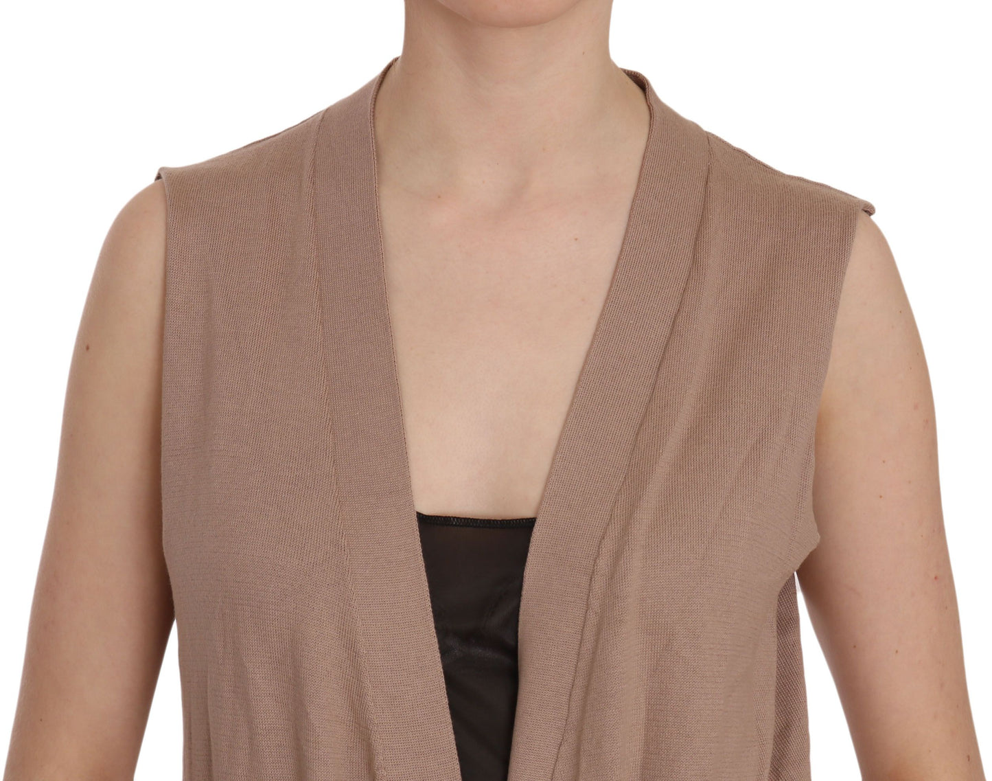 Gilet cardigan senza maniche in cotone marrone 100%.