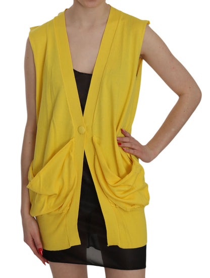 Gilet jaune cardigan sans manches 100% coton