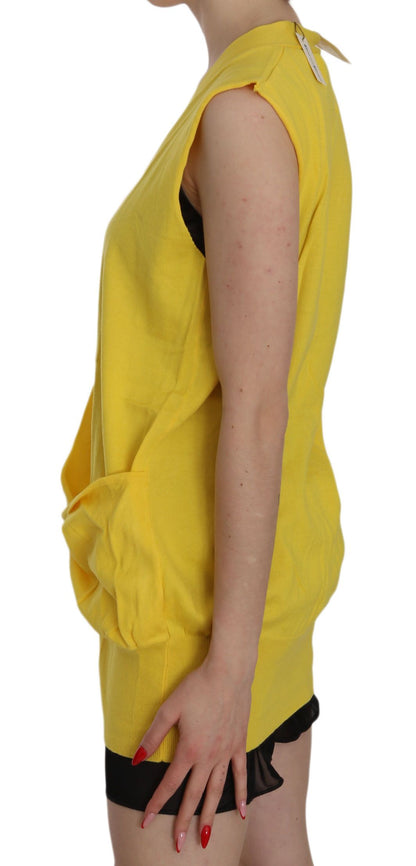 Gilet jaune cardigan sans manches 100% coton