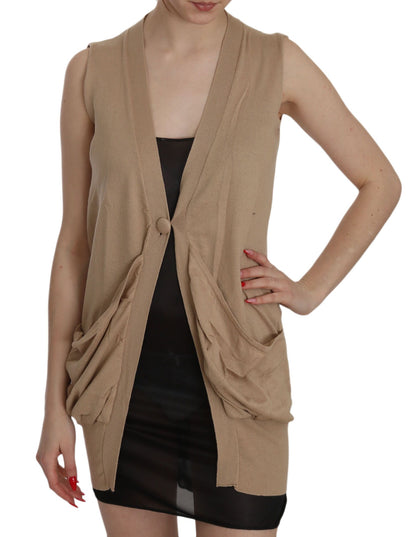 Gilet cardigan senza maniche in cotone marrone 100%.