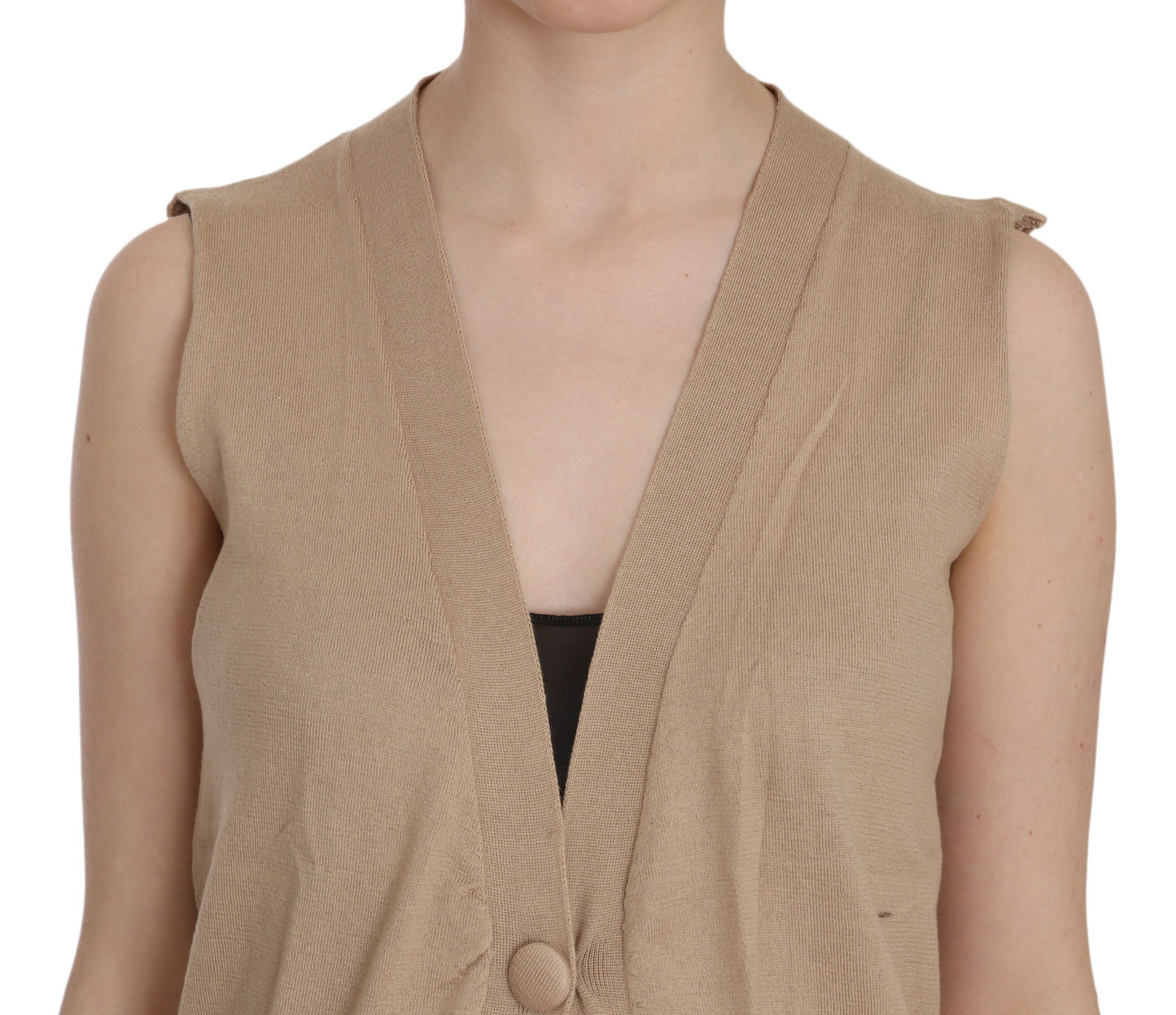 Gilet cardigan senza maniche in cotone marrone 100%.