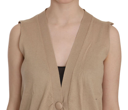 Gilet cardigan senza maniche in cotone marrone 100%.