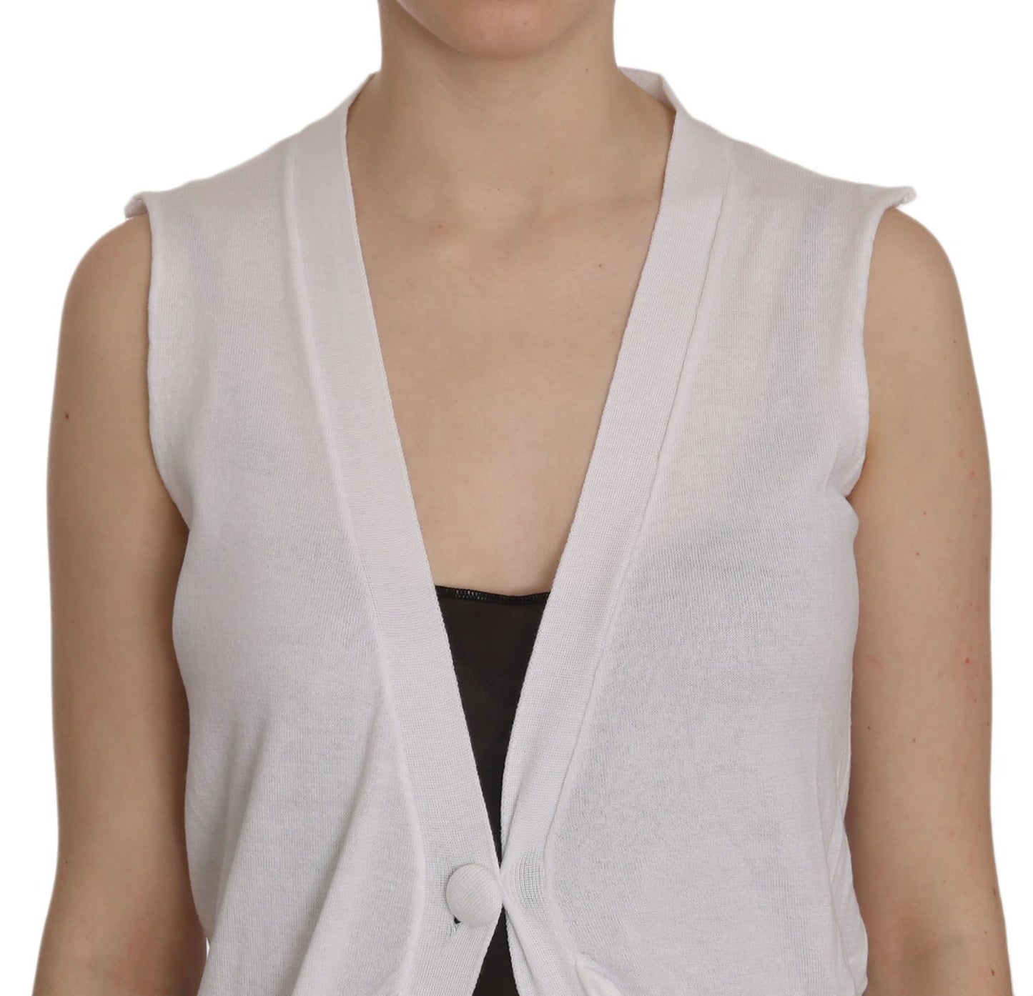 Gilet cardigan senza maniche in cotone bianco 100%.