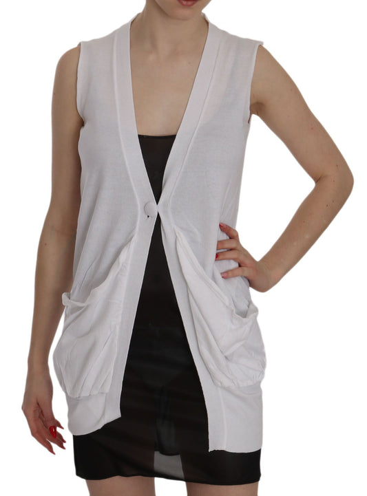 Gilet cardigan sans manches blanc 100 % coton