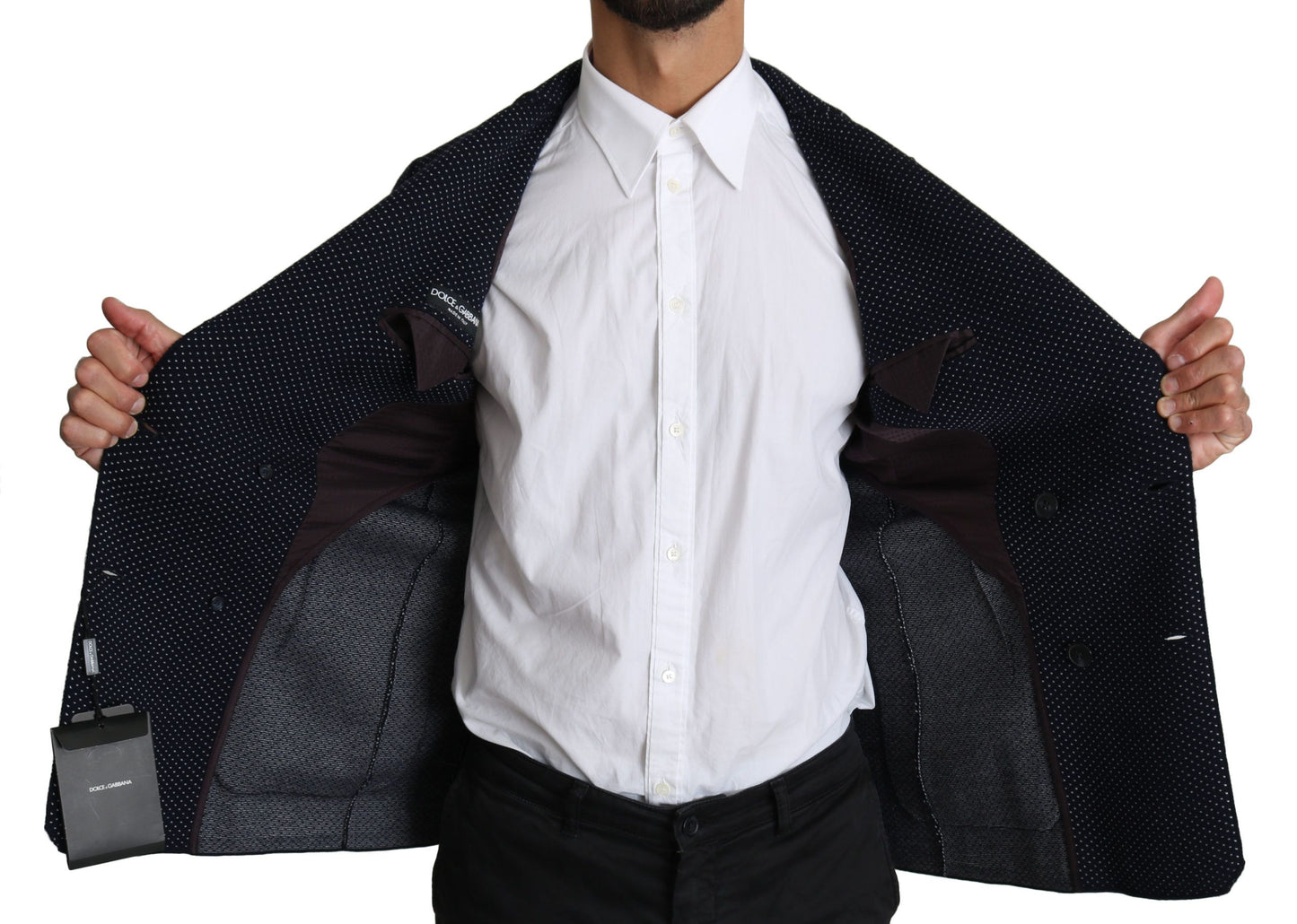 Blazer cappotto doppiopetto punteggiato blu scuro