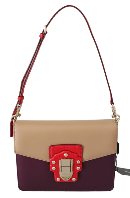 Sac à main à bandoulière en cuir violet beige rouge