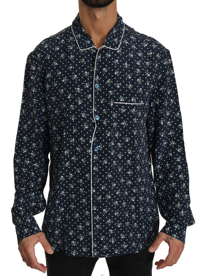 Chemise de nuit en soie bleue à imprimé tête de mort