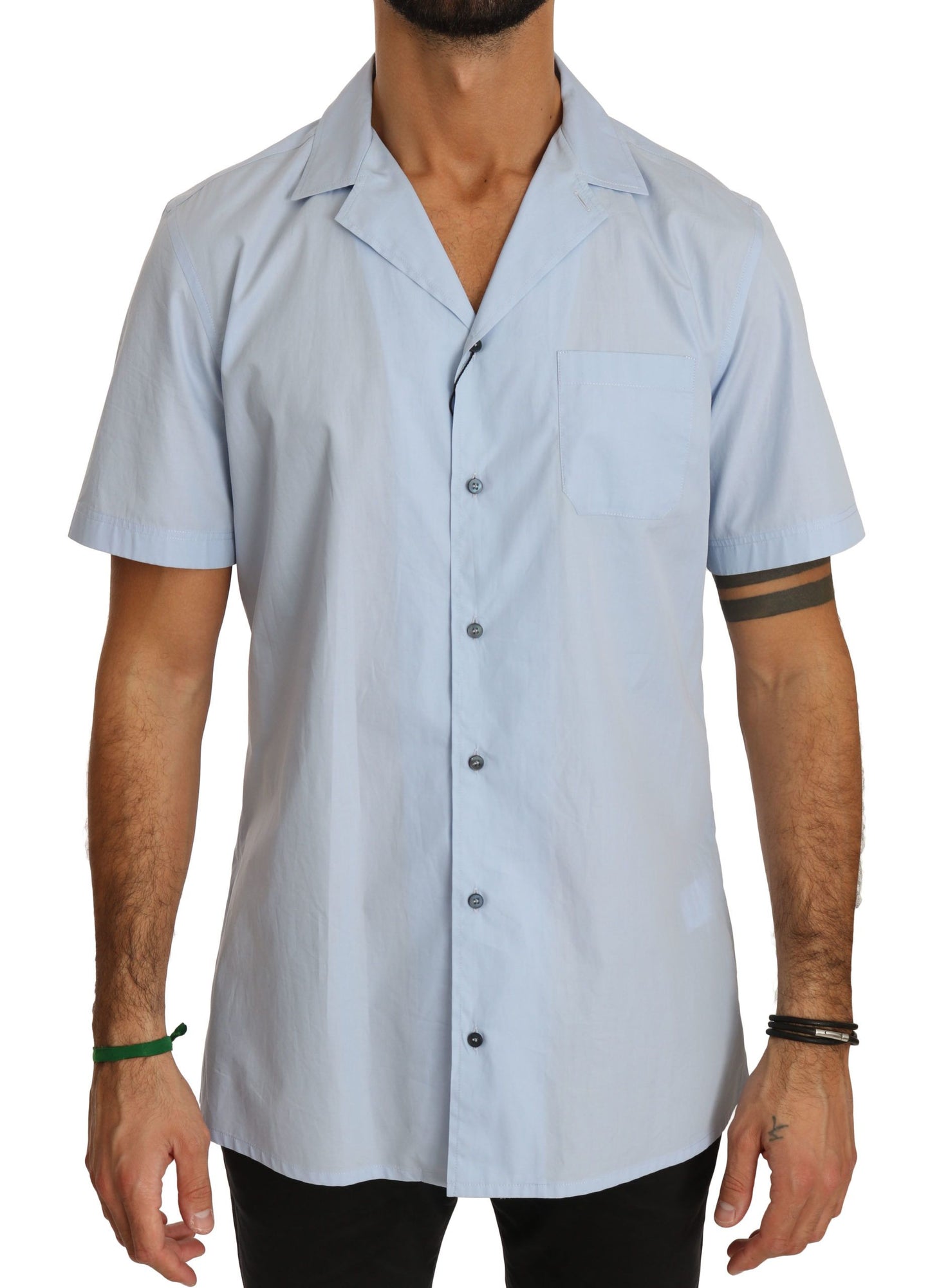 Chemise bleue à manches courtes 100% coton