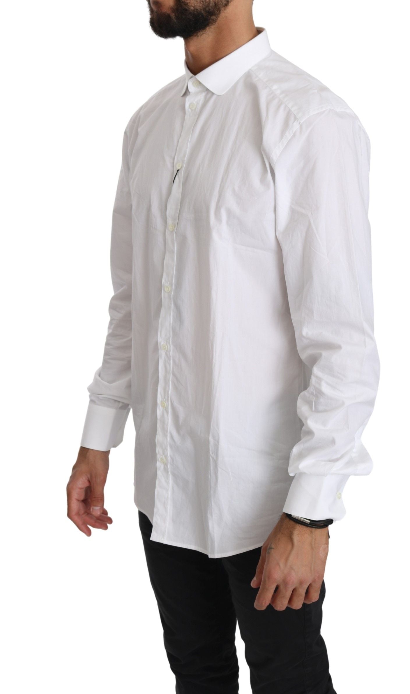 Chemise haute à manches longues en coton blanc