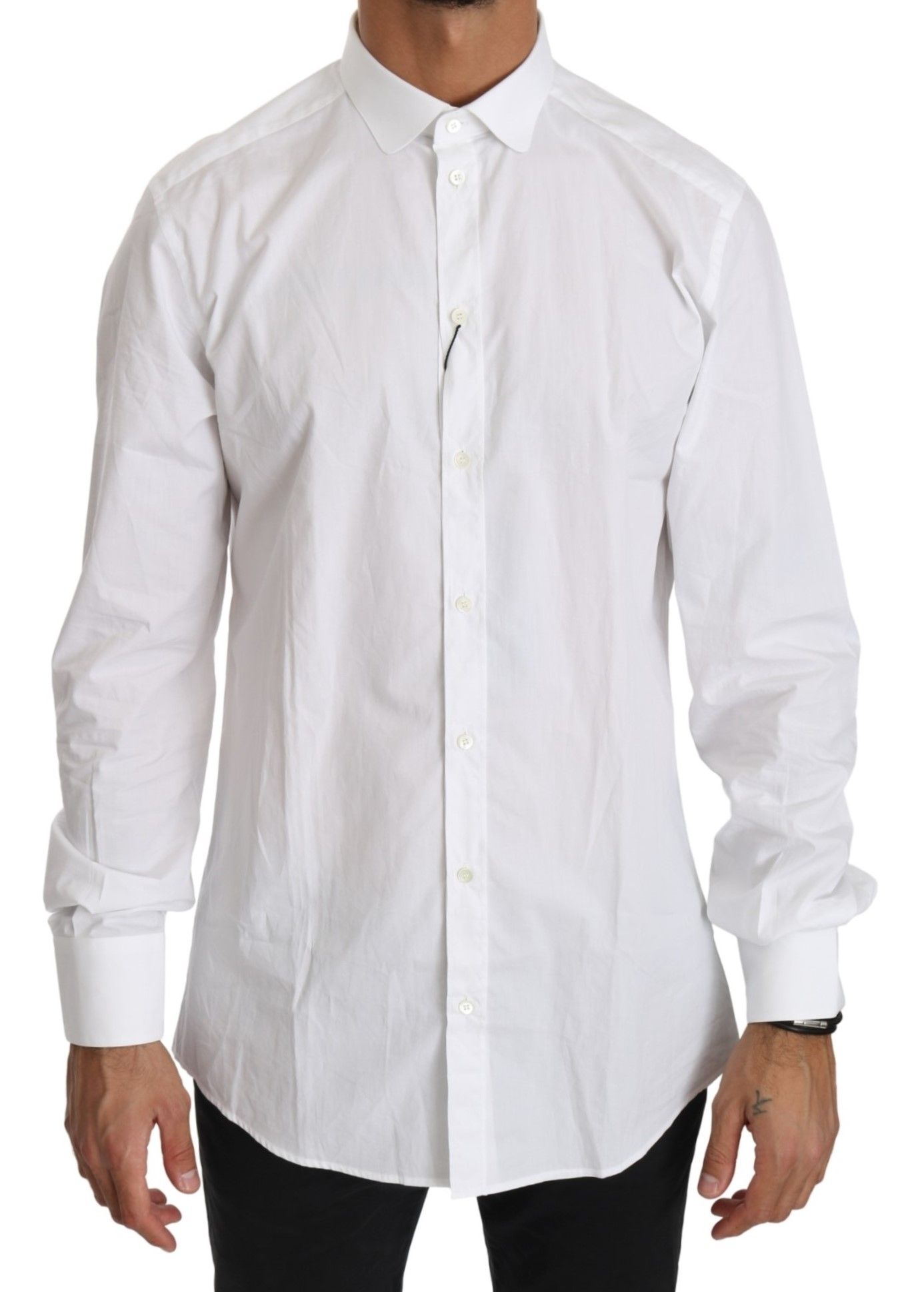 Chemise haute à manches longues en coton blanc