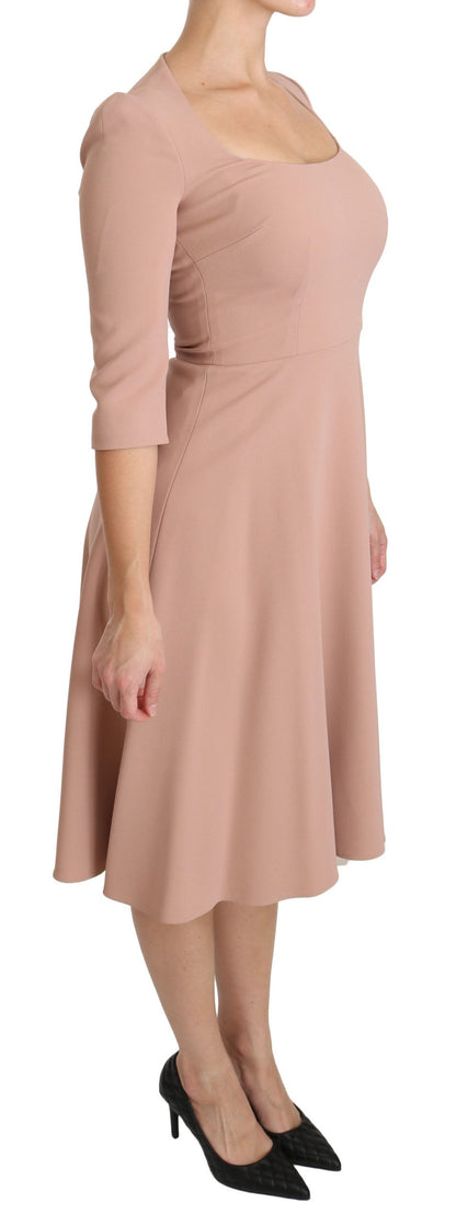 Robe trapèze en viscose rose à manches 3/4