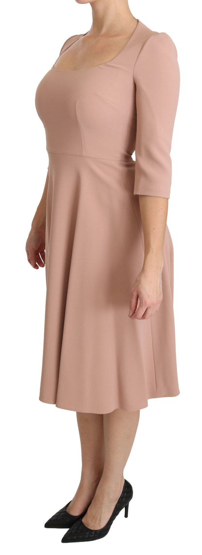 Robe trapèze en viscose rose à manches 3/4