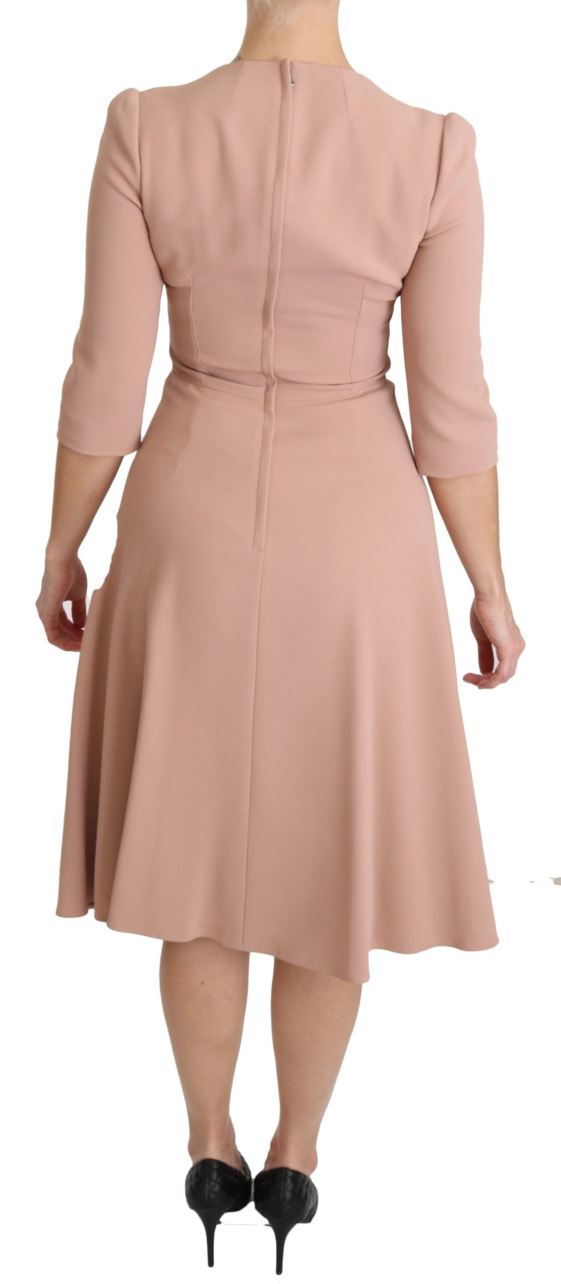 Robe trapèze en viscose rose à manches 3/4