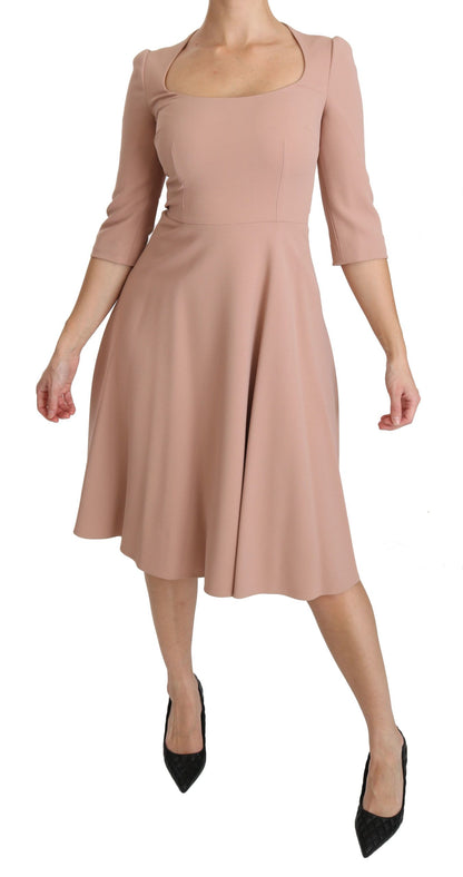 Robe trapèze en viscose rose à manches 3/4