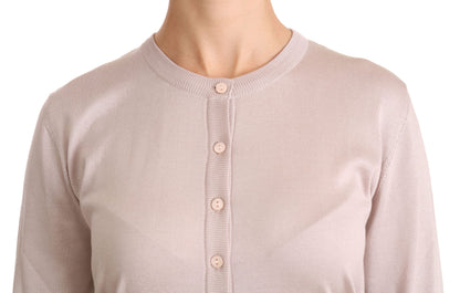 Pull haut en dentelle à manches longues rose en soie