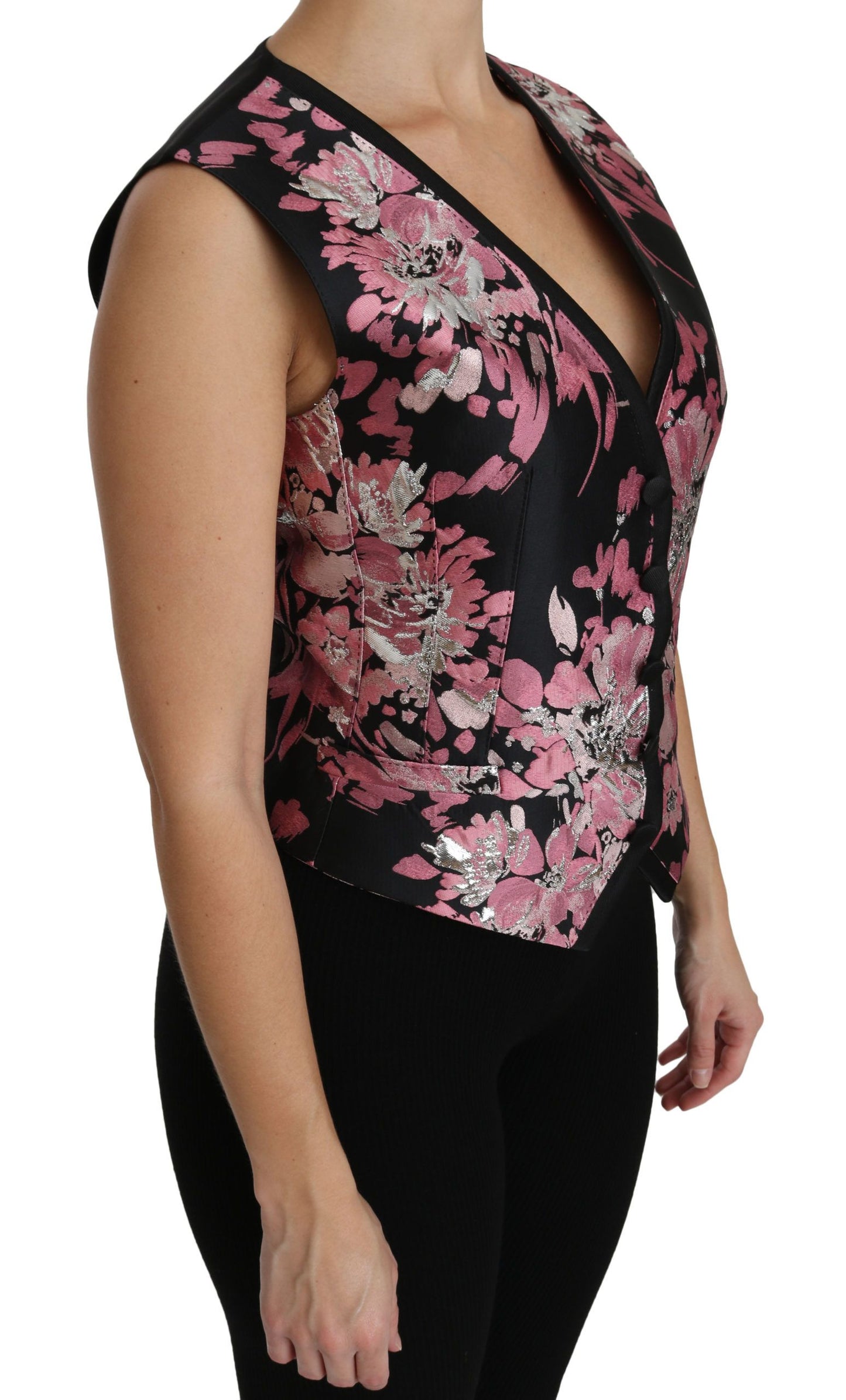 Gilet à fleurs noir et rose, haut chemisier