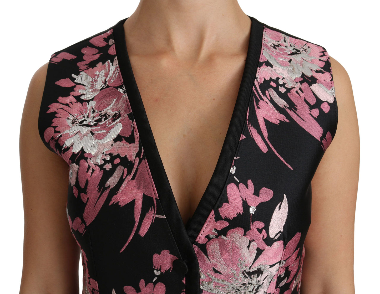 Top in camicetta con gilet floreale rosa nero