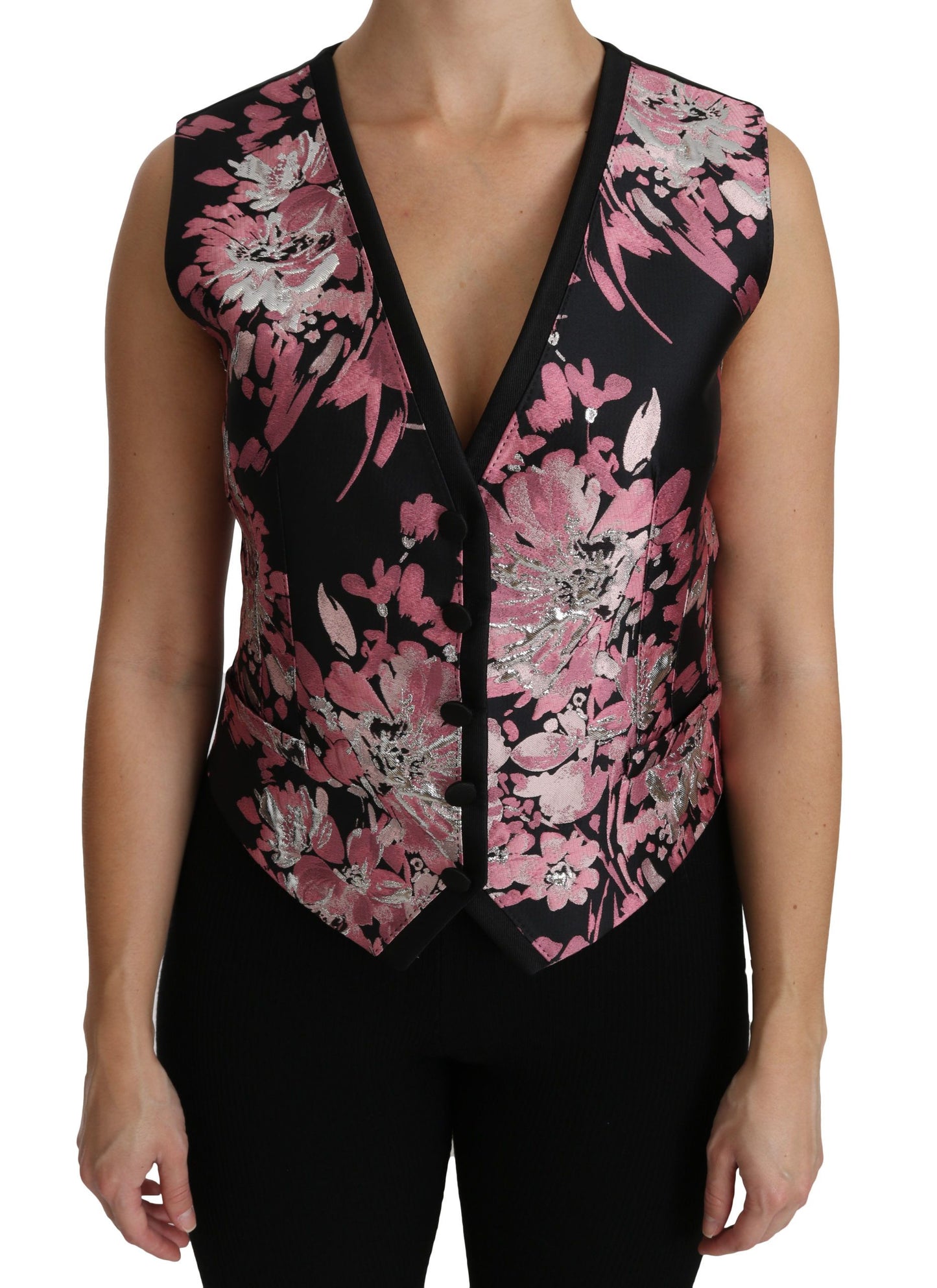 Gilet à fleurs noir et rose, haut chemisier