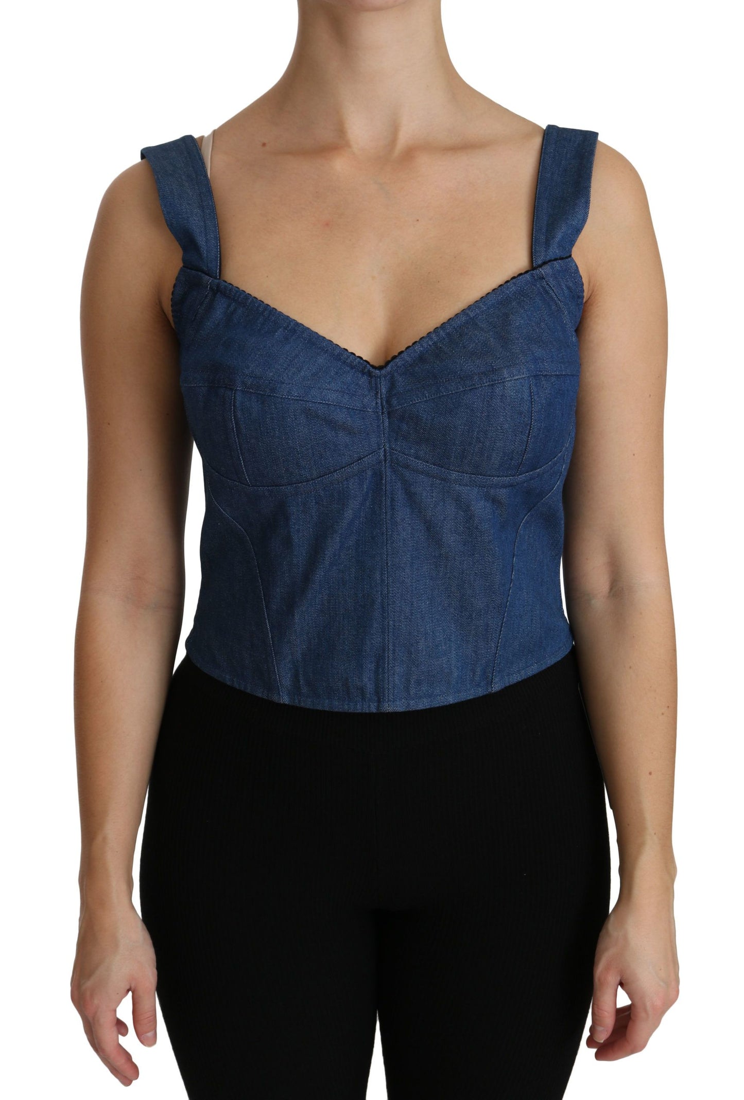 Chemisier bustier bleu sans manches, haut en coton