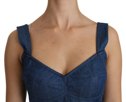 Chemisier bustier bleu sans manches, haut en coton