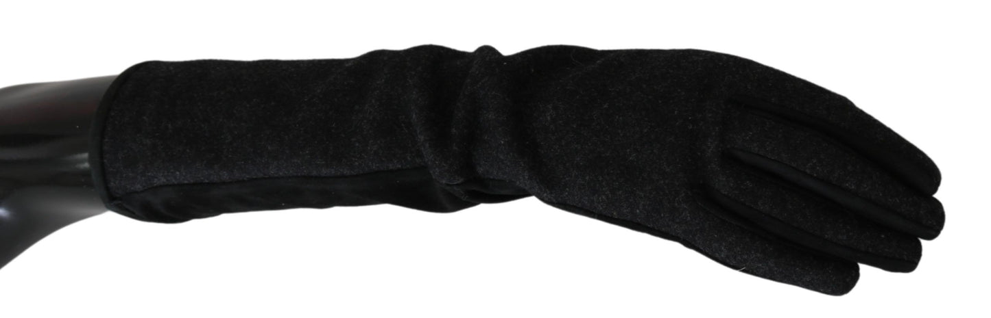 Mitaines mi-bras noires et grises, gants en laine