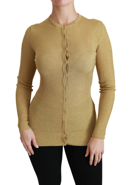 Maglione in viscosa cardigan a maniche lunghe color oro