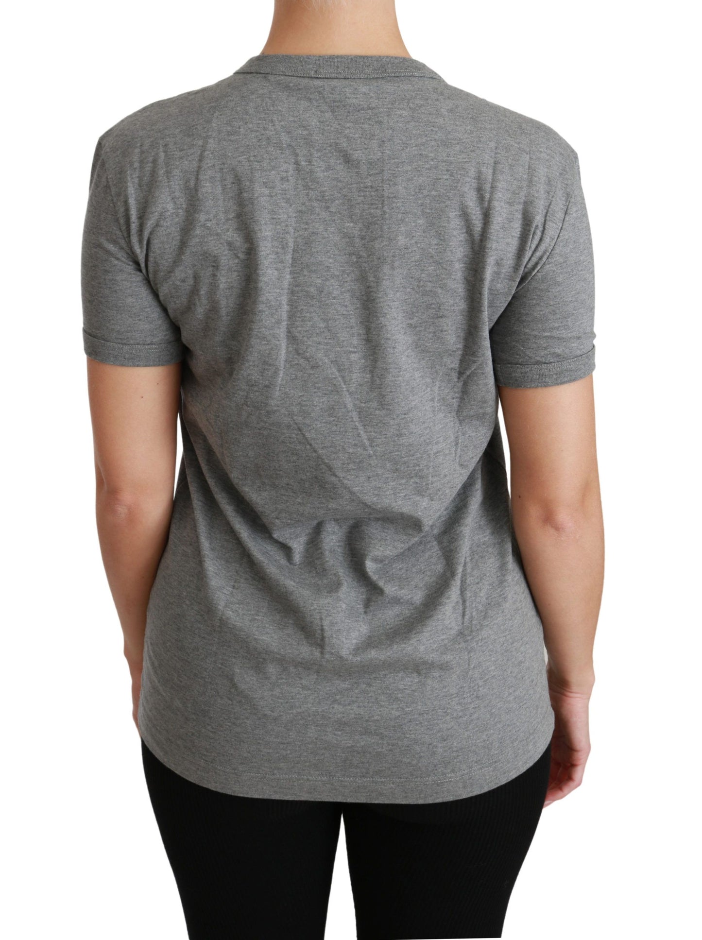 T-shirt girocollo in cotone grigio con patch Amore