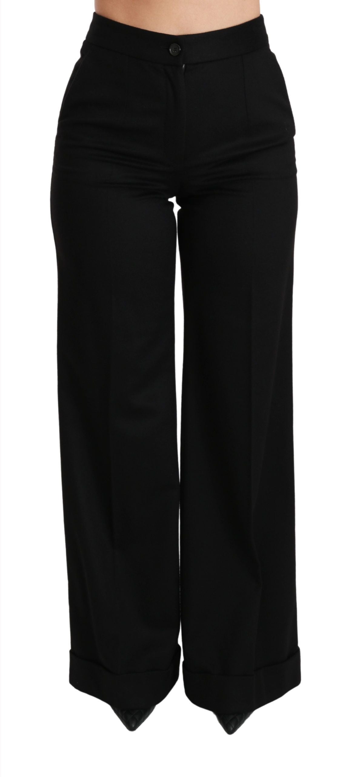 Pantalon évasé noir en cachemire à jambe large